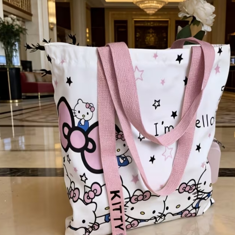 "I'm Hello Kitty" Sanrio Zip Up Pink & White Canvas Tote Bag NWOT